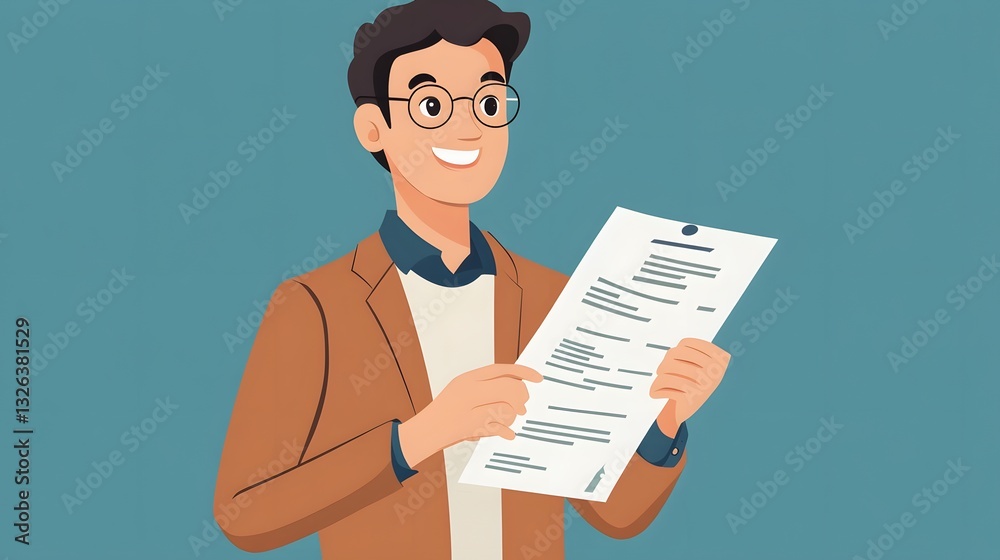 Professional man in glasses showing hand on insurance policy with pointing gesture in office setting Professional man in glasses showing hand on insurance policy with pointing gesture in office setting