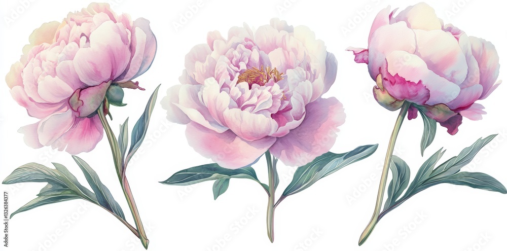 The image of a wildflower peony flower is rendered in a watercolor style and isolated The image of a wildflower peony flower is rendered in a watercolor style and isolated