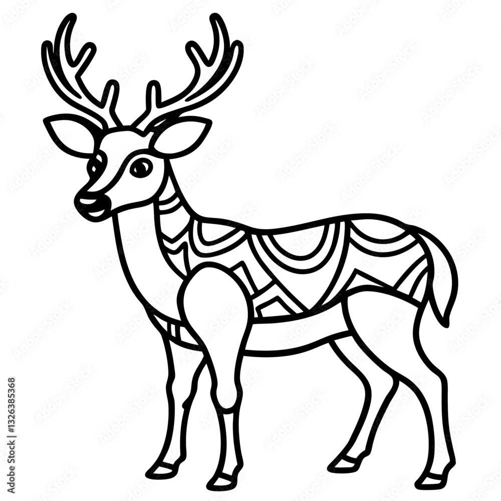 Deer silhouette vector illustration with antlers in black and white Deer silhouette vector illustration with antlers in black and white