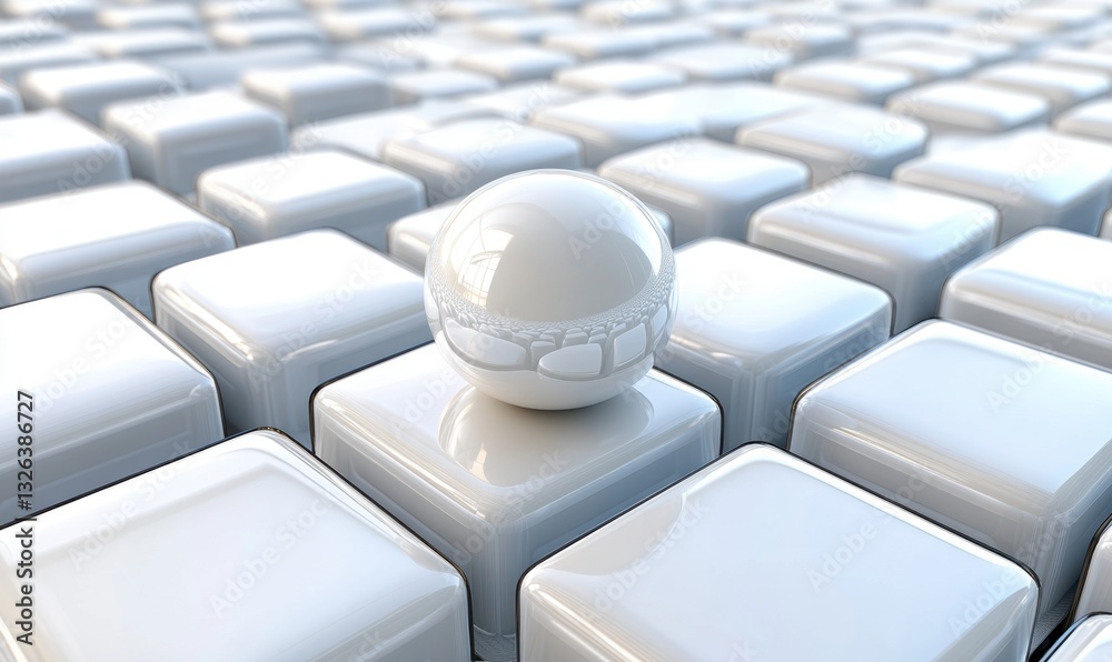 Obraz premium White sphere on cube grid, abstract background, design element