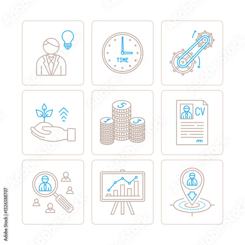 Set of vector business or finance icons and concepts in mono thin line style