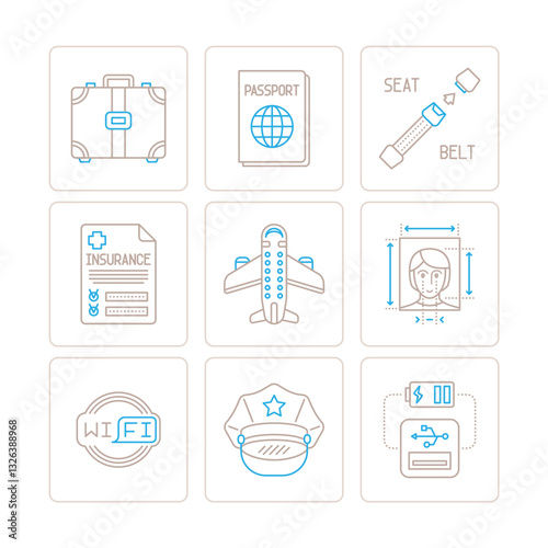 Set of vector travel icons and concepts in mono thin line style