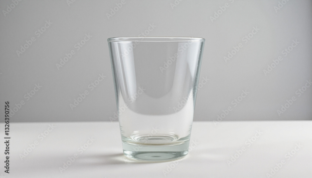 Transparent shot glass on clean white surface reflecting soft natural light, symbolizing purity Transparent shot glass on clean white surface reflecting soft natural light, symbolizing purity