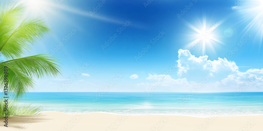 Obraz premium tropical beach with palm trees and clear blue sky. summer theme background. 