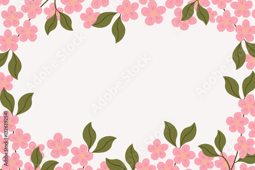 Botanical vector background with blooming apple flowers branches. Hand drawn card with blossom plants for text. Design backdrop for print, paper, label, web, poster, flyer. Seasons, holiday and nature