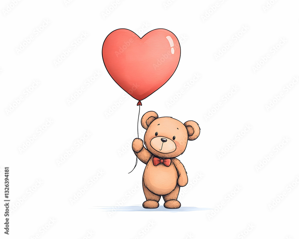 Cute teddy bear holding a heart-shaped balloon (2) Cute teddy bear holding a heart-shaped balloon (2)