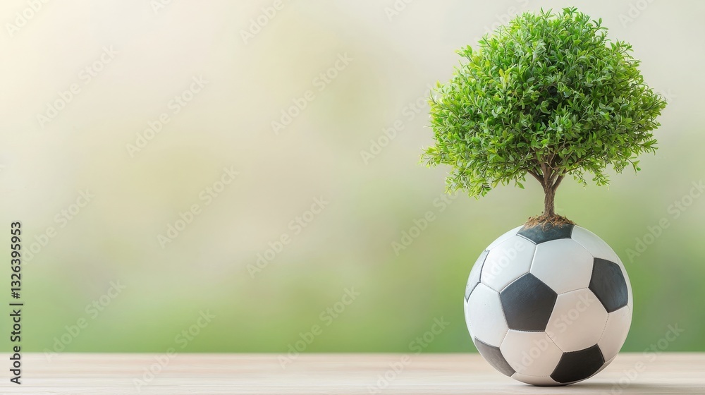 Fototapeta premium A symbolic tree growing from a soccer ball, representing growth and unity