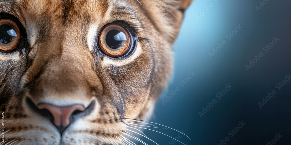 Close-up of a puma face with intense stare and expressive eyes Close-up of a puma face with intense stare and expressive eyes