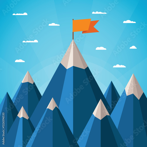 Vector success concept with mountain landscape