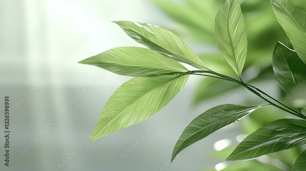 Obraz premium Close-up of vibrant green leaves in soft lighting, showcasing natural beauty and freshness.