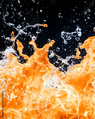 Fiery flames meeting water splashes