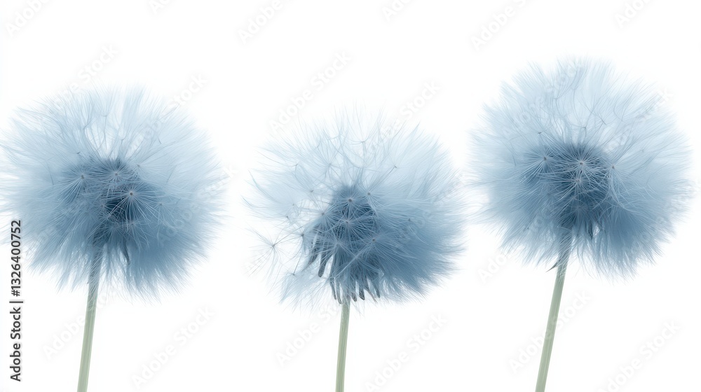 Big, fluffy light blue flowers with fine details, isolated against a clean white background, with a clipping path, ready to be used for design, art, or branding projects. Big, fluffy light blue flowers with fine details, isolated against a clean white background, with a clipping path, ready to be used for design, art, or branding projects.