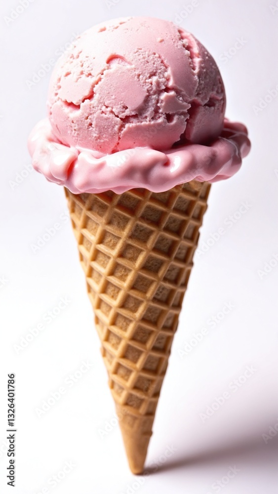 Simple, smooth half ice cream ball in a cone, photorealistic, very detailed, sharp, front view Simple, smooth half ice cream ball in a cone, photorealistic, very detailed, sharp, front view