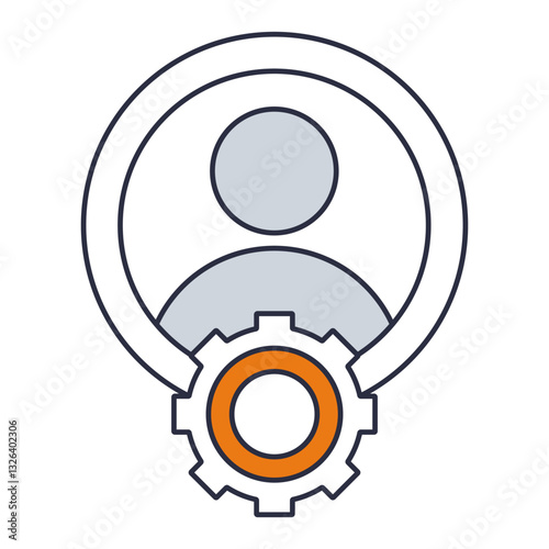 User profile icon with a gear representing user settings, configuration management, system customization, and profile adjustments