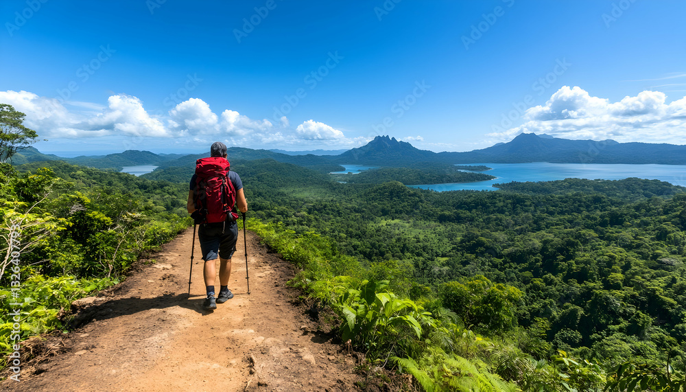 Fototapeta premium Hiking trail overlooking lush landscape