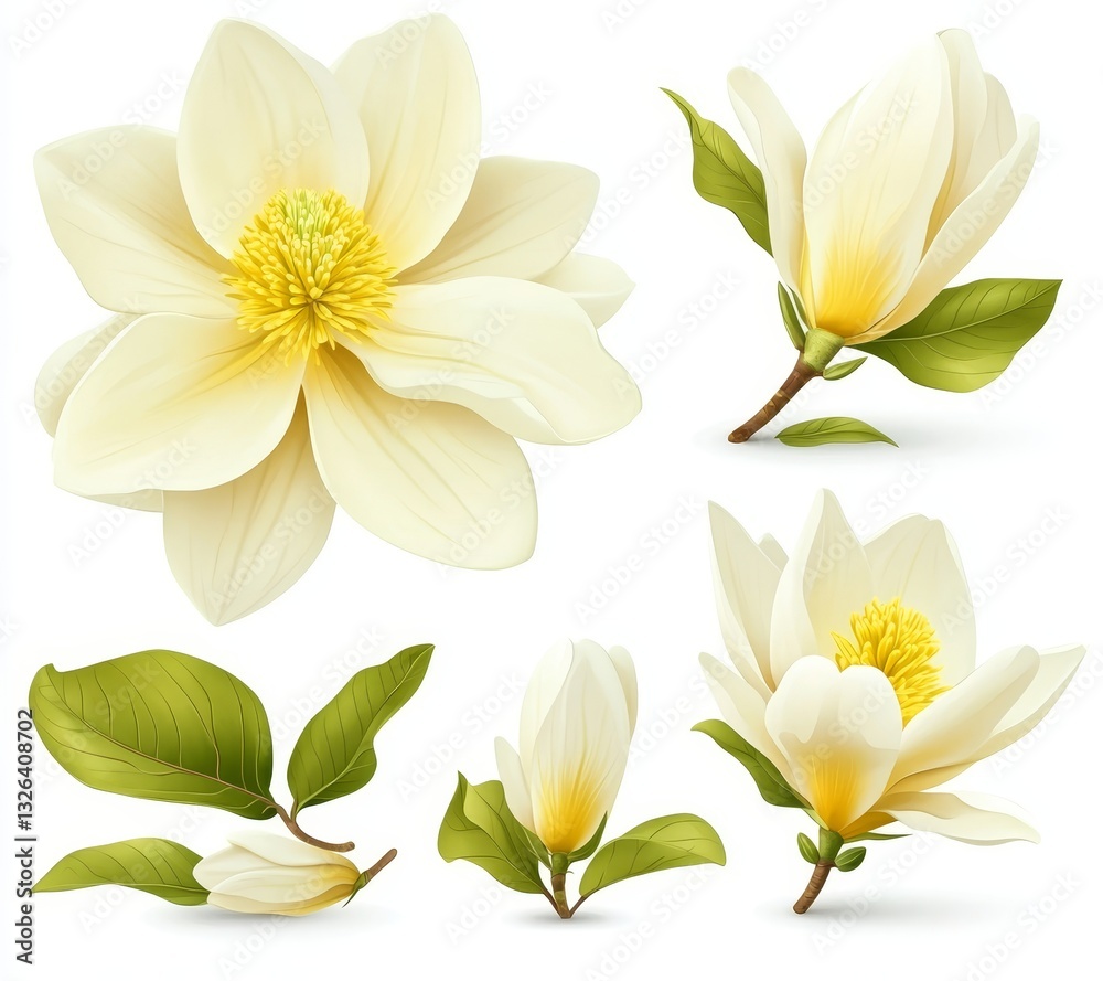 Fototapeta premium The design elements set includes beautiful yellow flowers in botanical illustration clip art isolated against a white background