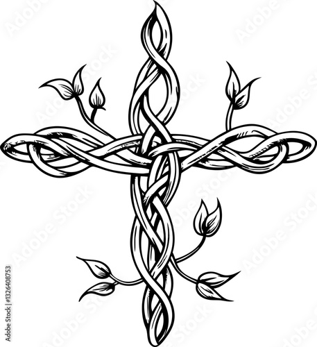 Intricate vine cross with leaves artful symbol merging nature and spirituality