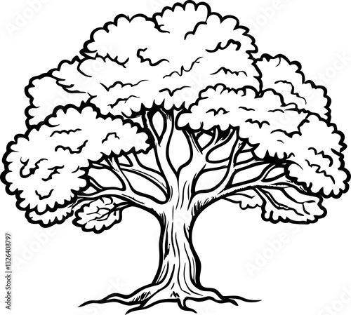 intricate oak tree illustration detailed branches and foliage design for nature enthusiasts