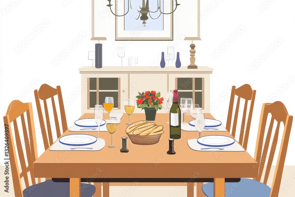 Obraz premium Cozy Dining Table Setup with Wine and Fresh Flowers Decor