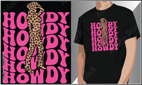 PrintHowdy Cowgirl Silhouette T Shirt Design, Rodeo Western Style Southern T-Shirt Design, Rodeo Illustration, Pink Cowgirl Vector Illustration, Leopard Print Cowgirl Silhouette Vector.