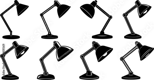 Set of desk lamp silhouette vector illustration