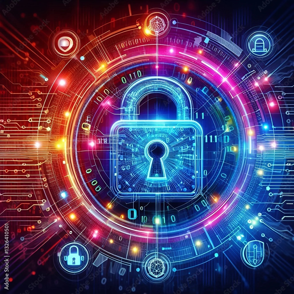 Obraz premium A digital shield featuring a cybersecurity locks, symbolizing security and protectio