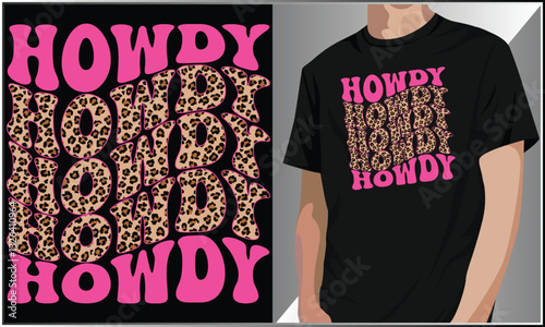 PrintHowdy Cowgirl T Shirt Design, Cowboy Rodeo Western Style Southern T-Shirt Design, Leopard Print Cowgirl Vector, Rodeo Illustration, Pink Cowgirl Vector Illustration.