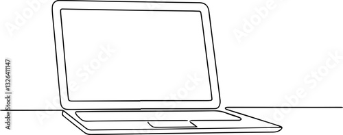 Continuous one line art drawing of laptop vector illustration