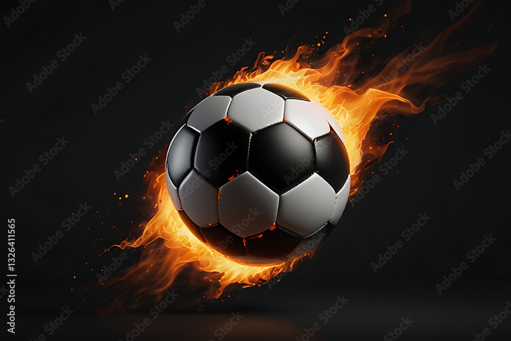 Naklejka premium Burning soccer ball in flames during a game.