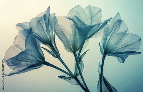 Isolated on white, an x-ray image captures the delicate details of the Freesia