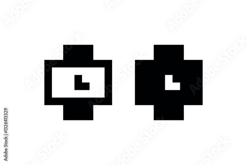 Pixelated smartwatch icons in black and white Vector