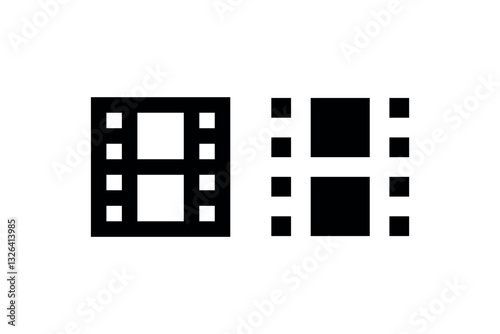 Pixelated film strip icons in black and white Vector