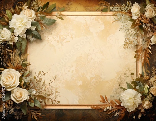 Wallpaper Mural vintage flower pattern border frame with space in middle for text, card invitation idea  Torontodigital.ca