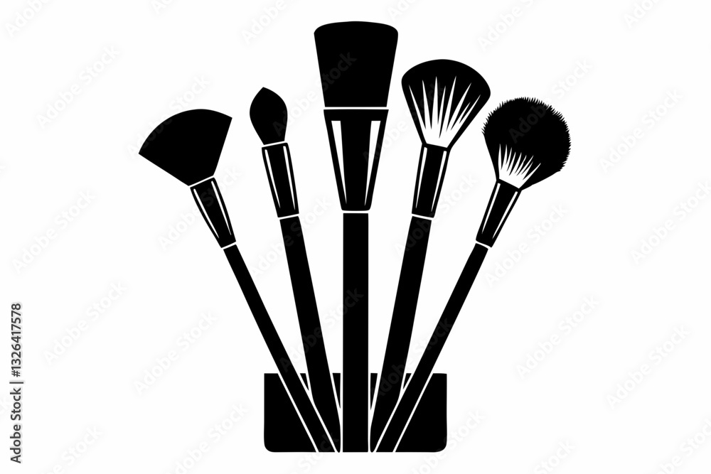 brushes makeup line art silhouette vector illustration