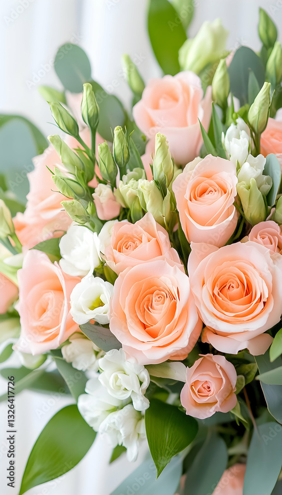 Peachy bouquet of roses and greenery
