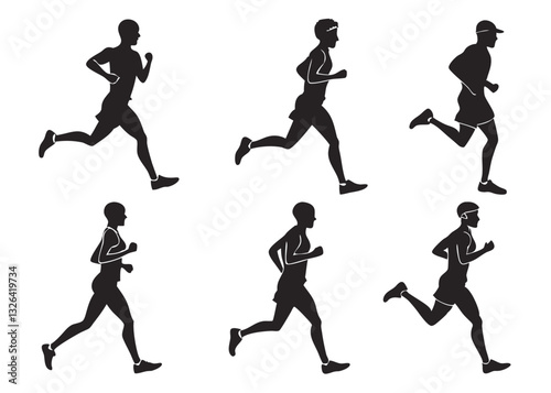 group of runners silhouette vectors