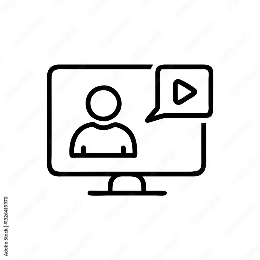 Video call icon with person on computer screen Video call icon with person on computer screen