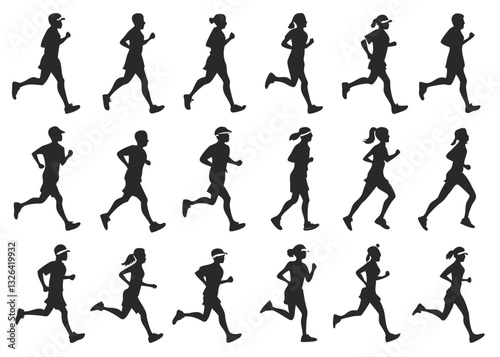 group of runners silhouette vectors