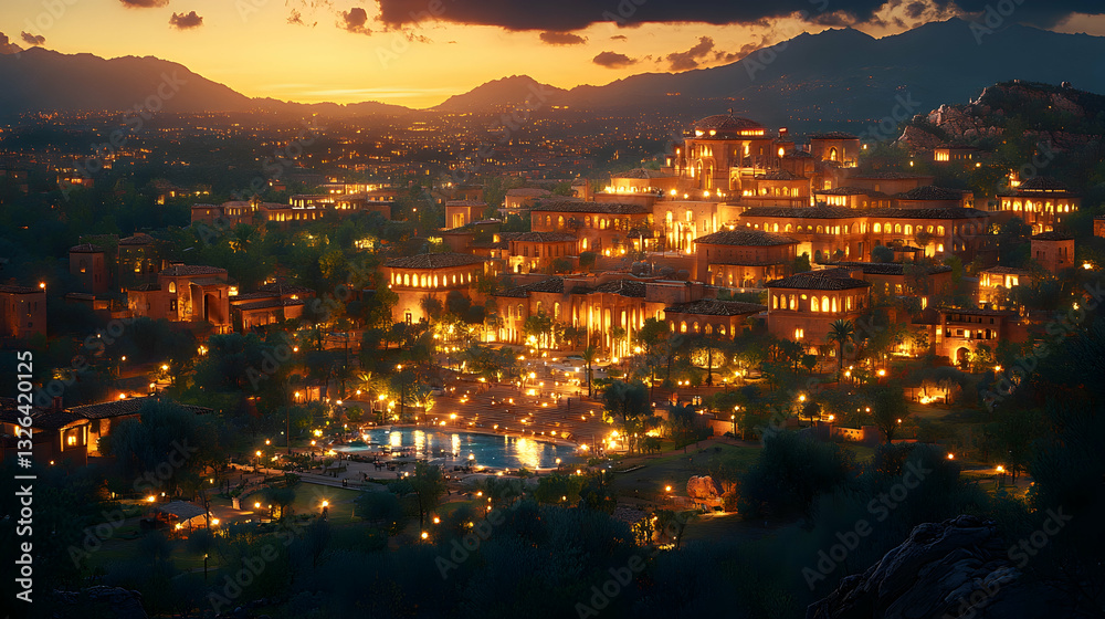 Obraz premium Illuminated Cityscape at Sunset