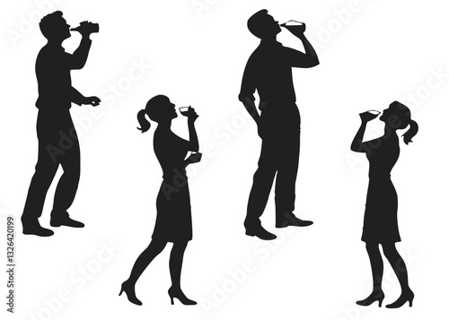man and woman drinking silhouette vector