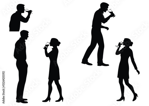 man and woman drinking silhouette vector