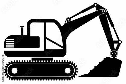 excavator line art silhouette vector illustration