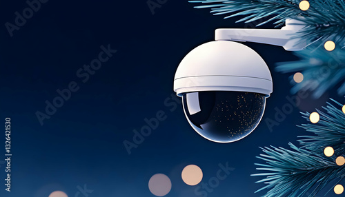 Security camera mounted on a Christmas tree branch