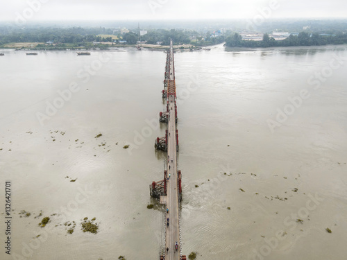 Aerial view of kalurghat bridge spanning the karnaphuli river, a historic steel structure and iconic landmark, Chittagong, Bangladesh. photo