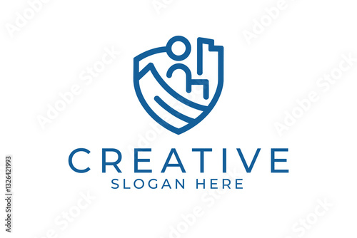 Modern Blue Shield Logo Design for Business Brand art icon line city flat clean shape     