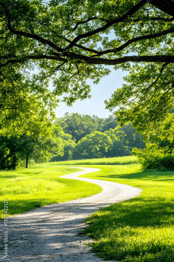 Serene pathway through a verdant landscape Serene pathway through a verdant landscape