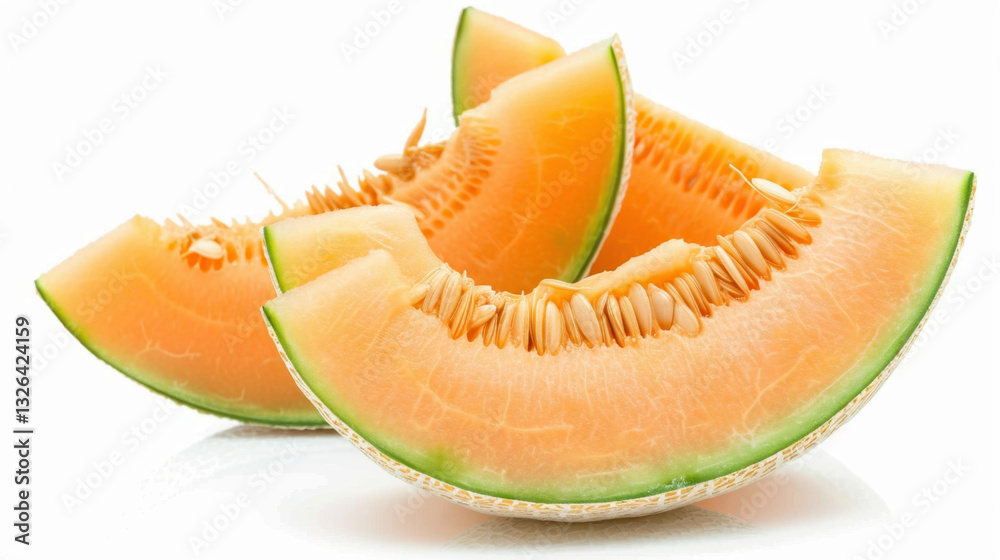sliced cantaloupe melon isolated on white sliced cantaloupe melon isolated on white