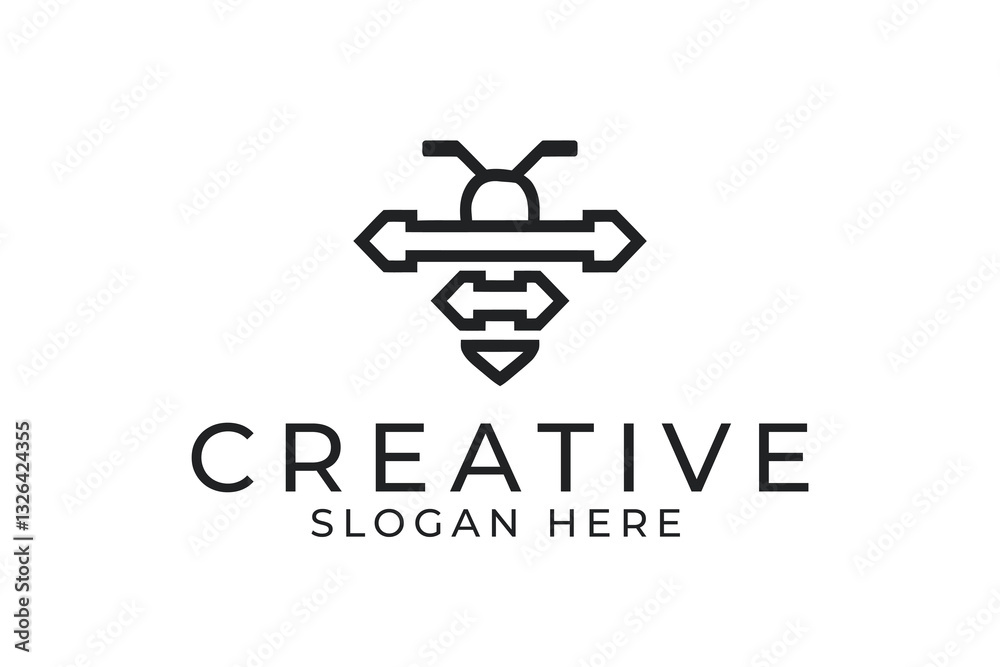 Modern Geometric Bee Logo Design Minimalist Style Icon art line flat black white clean Modern Geometric Bee Logo Design Minimalist Style Icon art line flat black white clean