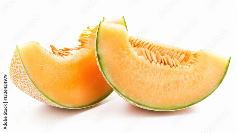 sliced cantaloupe melon isolated on white sliced cantaloupe melon isolated on white