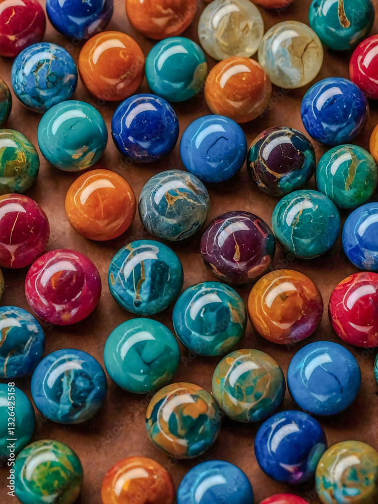 Colorful marbles arranged in a triangular pattern. Colorful marbles arranged in a triangular pattern.